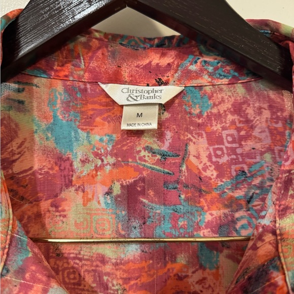 Christopher & Banks Orange and Green Button-Down Shirt. Size medium. - Picture 3 of 5